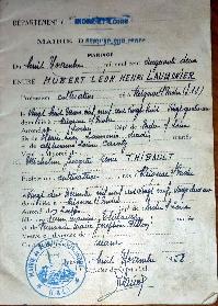 certificat Mariage Laumonier Hubert Thibault Micheline